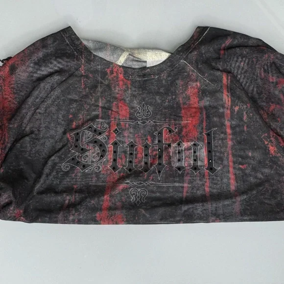 Sinful By Affliction Angel Wings Sheer Short Sleeve Crop Top - NWT - Picture 10 of 12